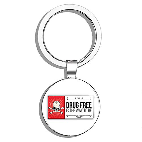 Anti-Drug Grunge Slogan Stainless Steel Keychain - 'Drug Free Is The Way To Be' Double-Sided Car Key Ring & Key Finder - Perfect for Teens, Students and Anti-Drug Awareness Campaigns