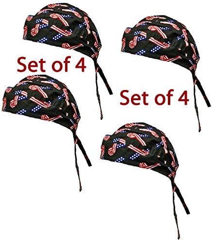 American Flag Bandana Set of 4 - Cotton Head Wraps for Men & Women - Chef Skull Cap, Durag, Food Service Hair Cover - Perfect for Cooking, BBQ, Restaurant Work & Patriotic Events
