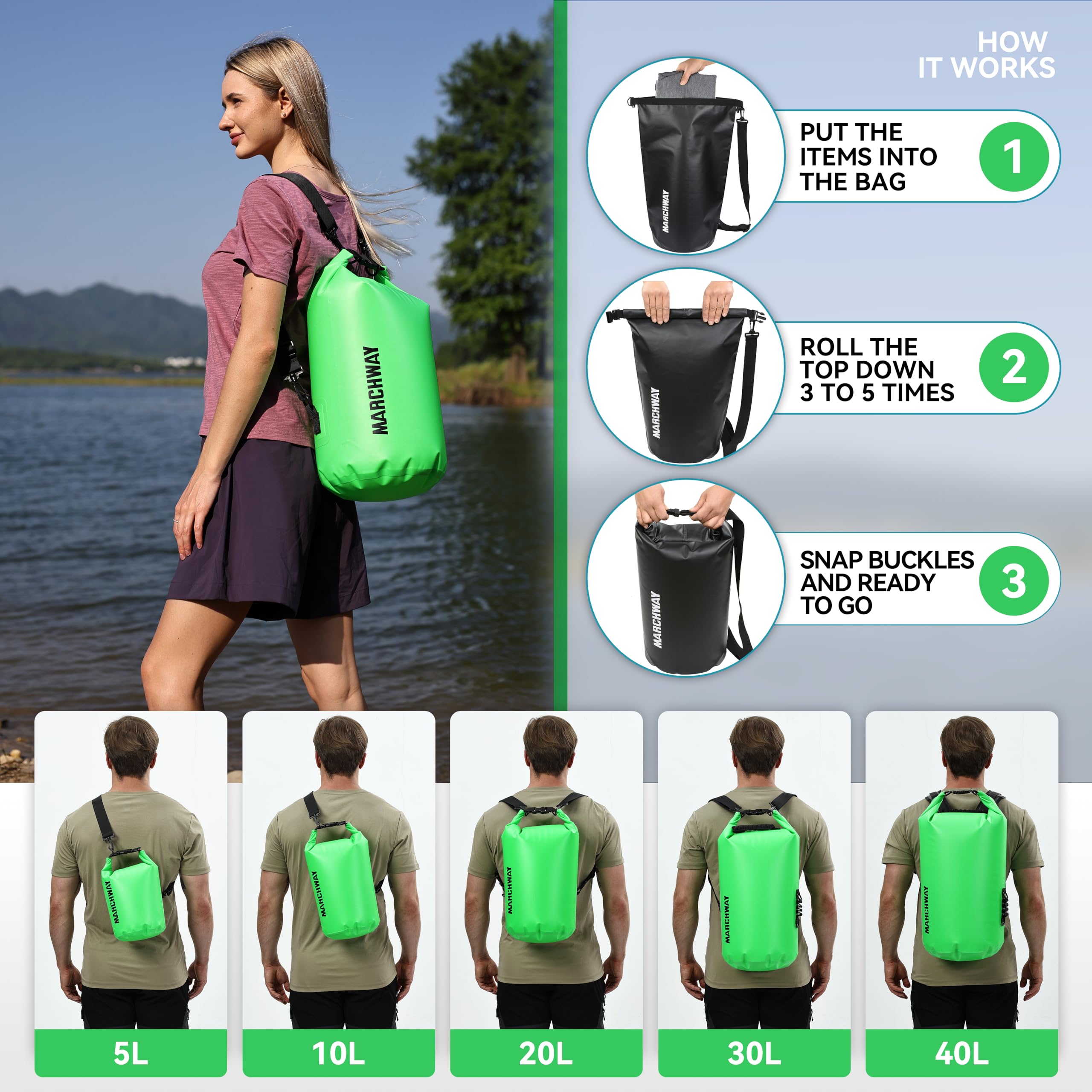 Waterproof Dry Bag Backpack 5L 10L 20L 30L 40L - Floating Roll Top Sack for Kayaking, Rafting, Boating, Swimming | Camping, Hiking, Beach, Fishing Gear Protection | Keep Belongings Dry in Water Sports & Outdoor Adventures