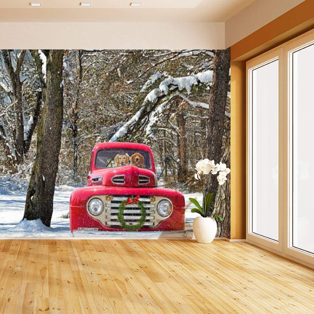 Golden Retriever Christmas Truck Peel and Stick Wallpaper - Self-Adhesive Removable Vinyl Wall Mural for Home Decor (Perfect for Living Room, Bedroom, Nursery & Holiday Decoration)