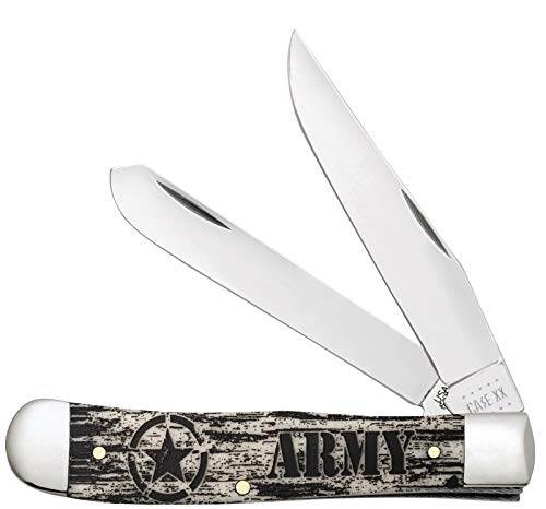 CASE XX U.S. Army Logo Etched Natural Bone Trapper Stainless Steel Pocket Knife - Hunting, Camping & Everyday Carry (EDC) Utility Tool