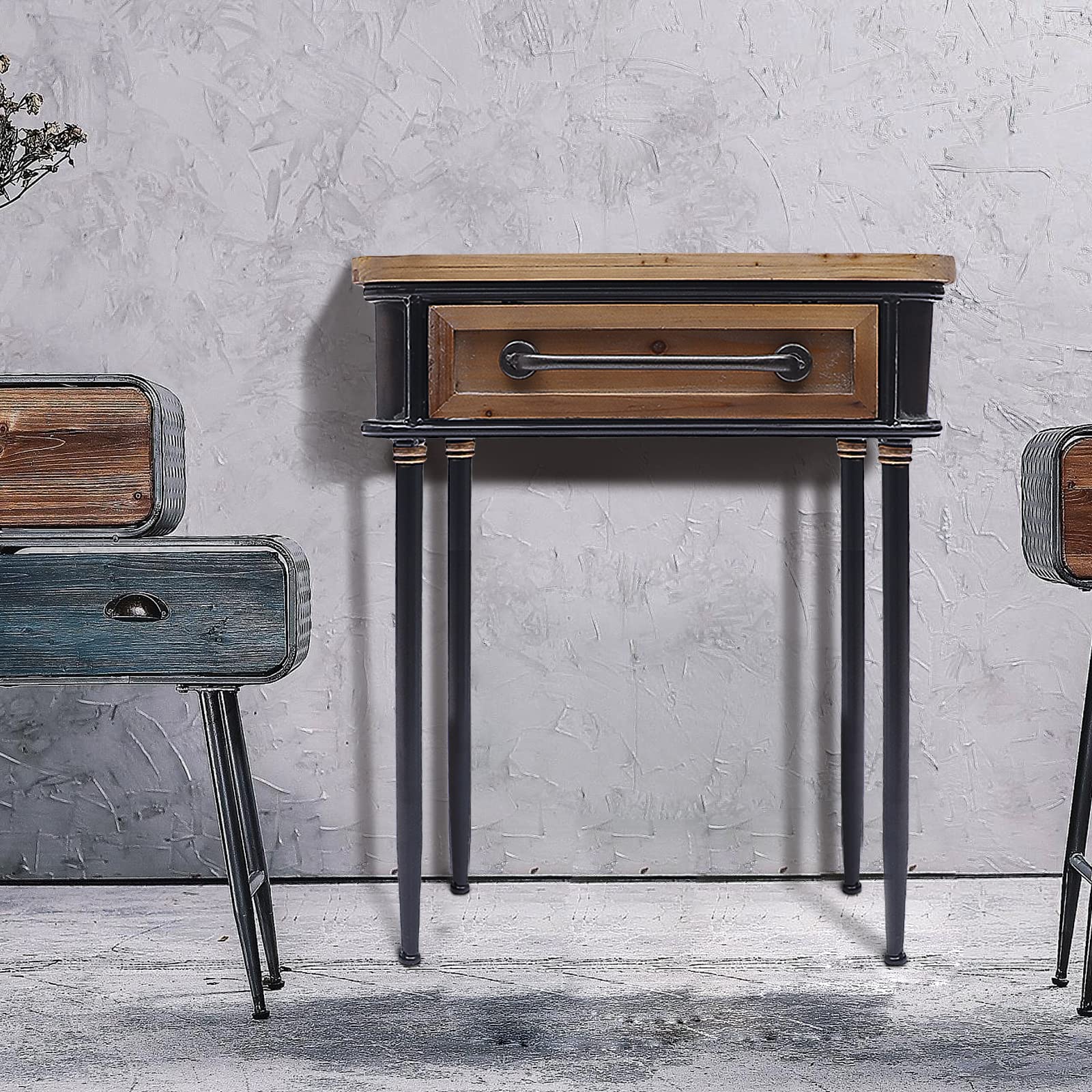 Vintage Brown End Table - Retro Style Multifunctional Nightstand with Storage Drawer | Bedroom, Living Room Coffee Table & Storage Cabinet for Home Decor