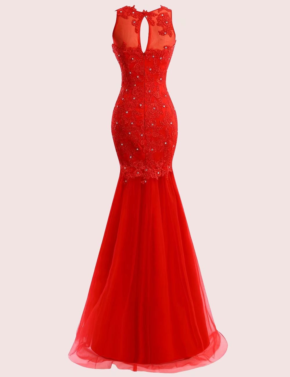 Elegant Women's Tulle Beaded Mermaid Dress with Lace - Long Prom Evening Cocktail Gown for Formal Events & Special Occasions