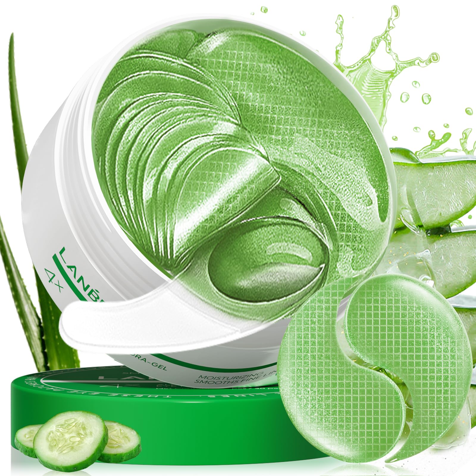 LANBENA Aloe Vera Under Eye Patches for Puffy Eyes and Dark Circles - Collagen Eye Gel Mask for Hydration & Skin Elasticity - Perfect for Morning Skincare & Travel Essentials