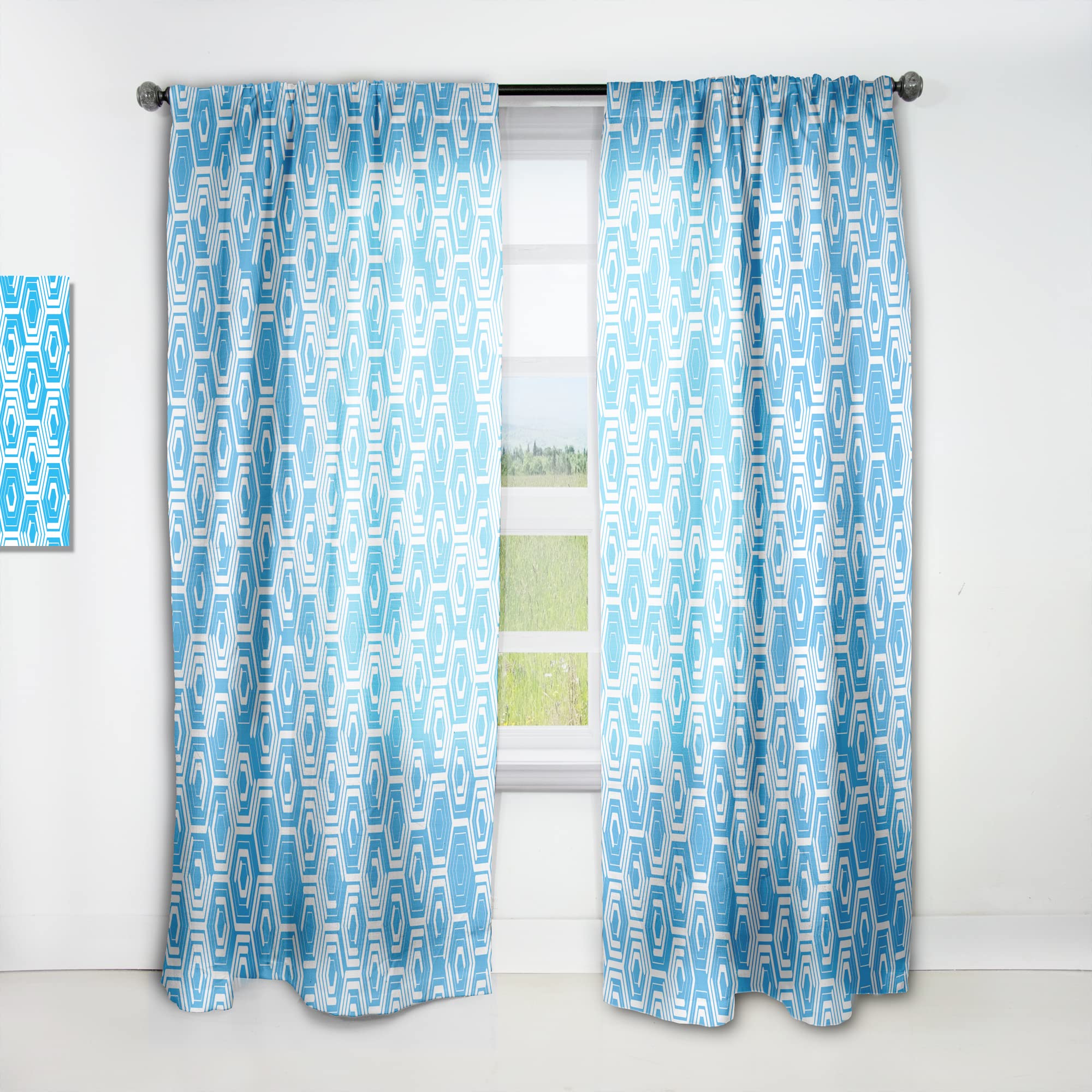 Retro Hexagon Pattern VII Thermal Insulated Curtains - Single Panel 52x84 - Blackout Drapes for Bedroom & Living Room - Perfect for Home Decor, Privacy & Temperature Control