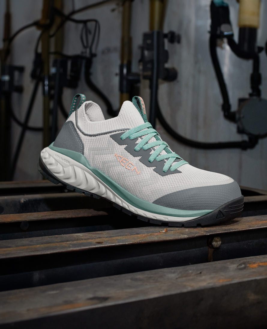 Women's Arvada Steel Toe Work Sneakers - Slip Resistant Safety Shoes for Women, Carbon Toe, Steel Grey/Granite Green - Perfect for Construction, Warehouse & Industrial Work