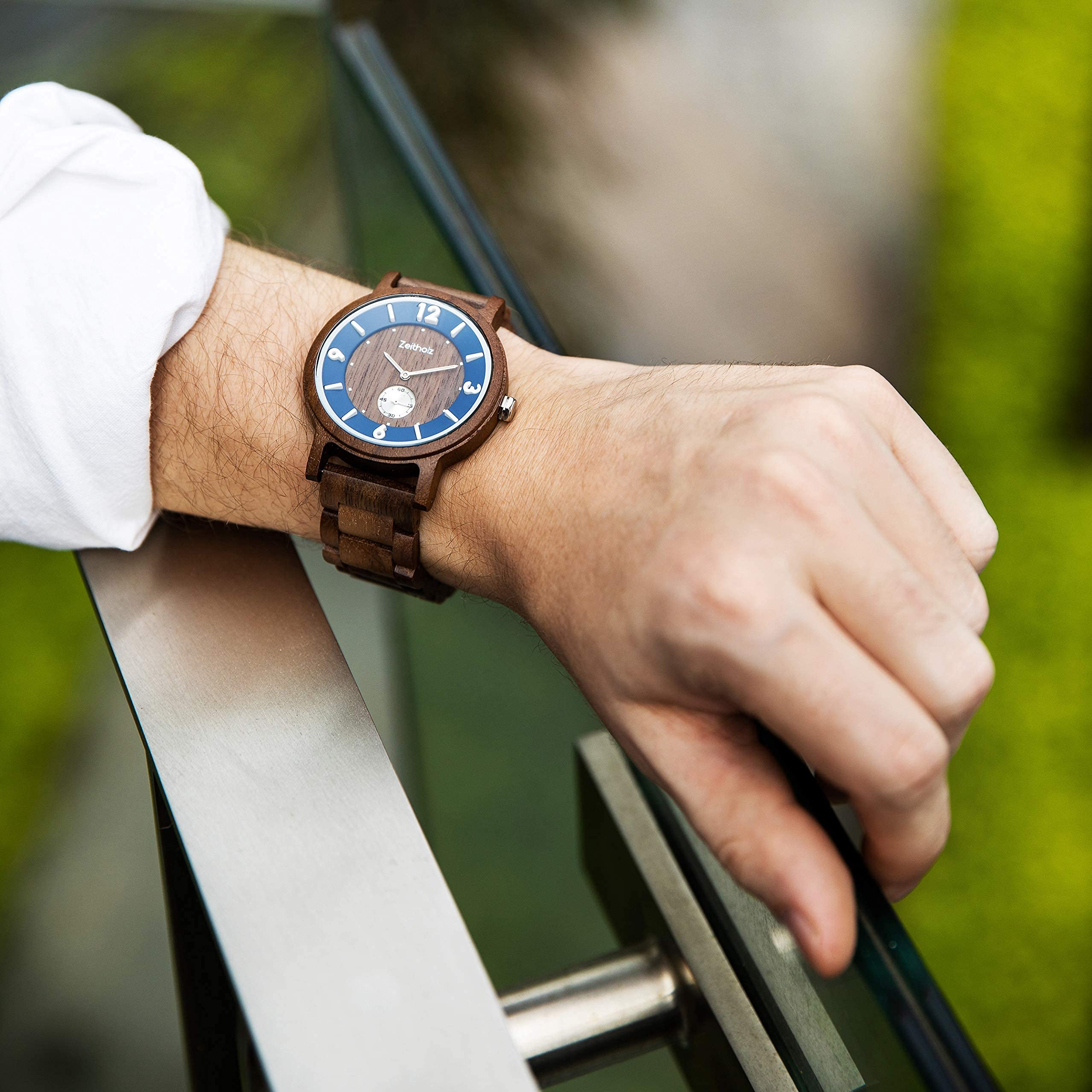 Zeitholz Men's Wooden Watch - 44mm Analog Wood Watch with Japanese Quartz Movement, 100% Natural Walnut Wood - Perfect for Casual Wear, Outdoor Activities & Unique Gifts for Men (Schmiedeberg Collection)