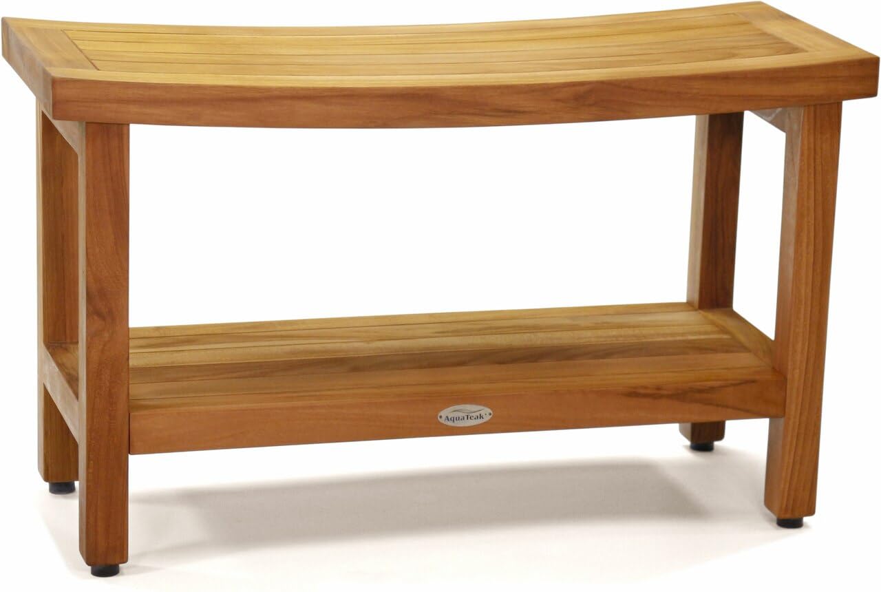AquaTeak Patented 30 Inch Sumba Teak Shower Bench with Shelf - Waterproof Bath Seat for Spa, Sauna & Bathroom - Perfect for Elderly & Disabled Accessibility