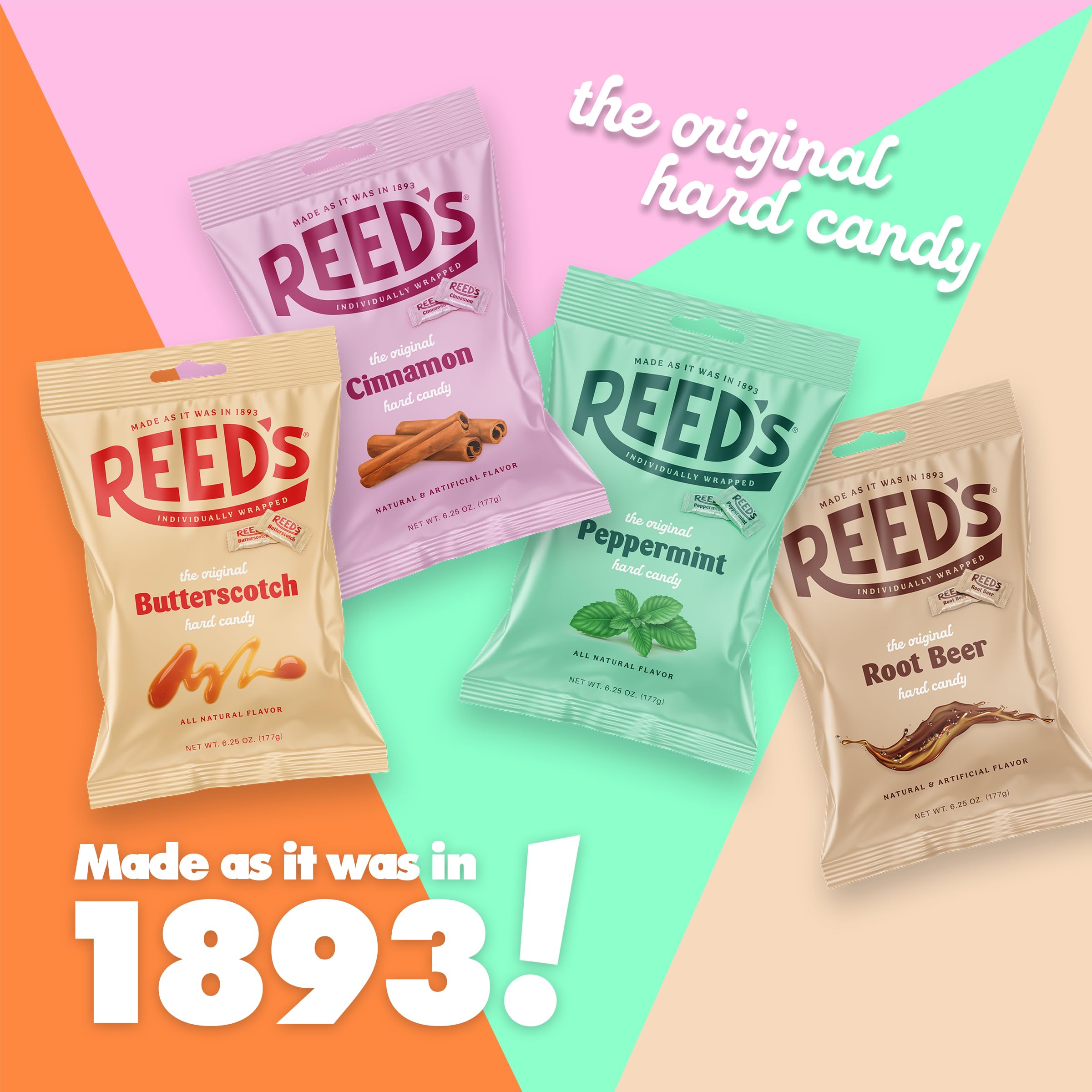 Reed's Individually Wrapped Root Beer Hard Candy - 6.25oz Peg Bag | Old-Fashioned Creamy Root Beer Flavor | Classic American Treat for Parties, Movie Nights & Gift Baskets