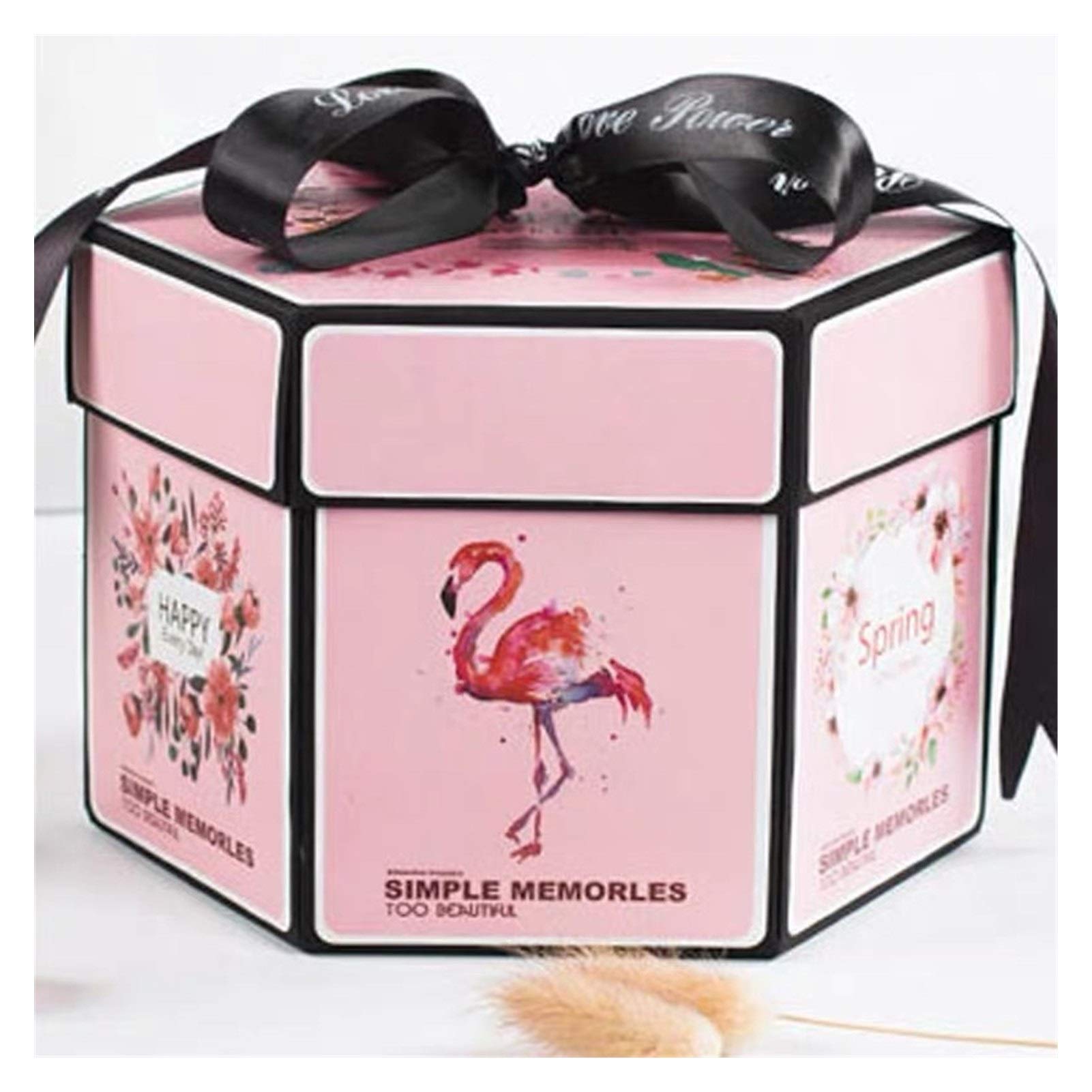 Hexagon DIY Surprise Love Explosion Box - Scrapbook Photo Album Gift for Valentine's Day, Birthday, Christmas - Flamingo Pink Decorative Memory Box | Perfect for Romantic Proposals, Anniversary Gifts & Party Decorations