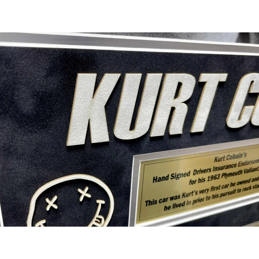 Authentic Kurt Cobain Hand Signed Car Insurance Policy Letter - Framed with JSA COA - Rare Nirvana Memorabilia for Collectors & Music Fans - Perfect for Display in Home, Office, or Music Room Decor