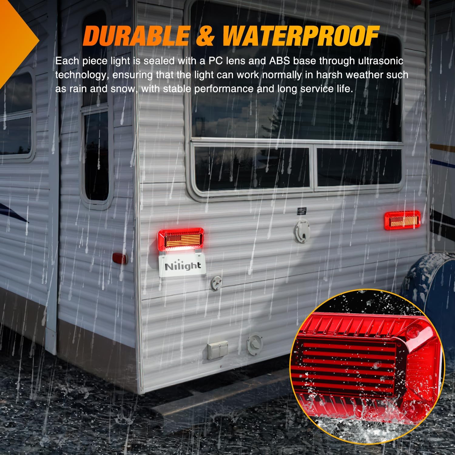 72 LED RV White License Plate Light with Red Tail Lights - Durable Waterproof for Trucks, Trailers, Boats & Campers