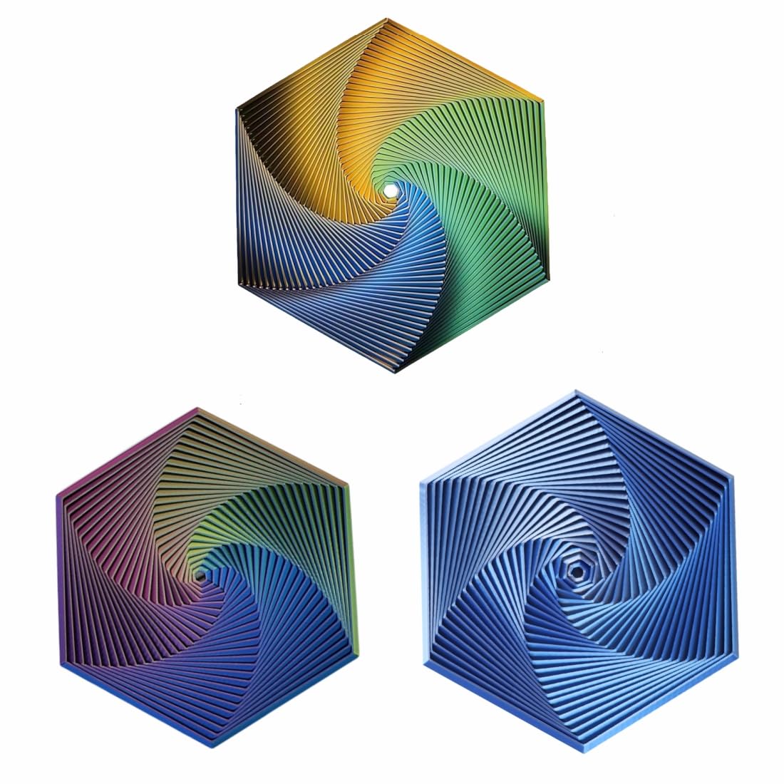 3D Printed Hexagon Fidget Spiral Toy - Anti-Stress Anxiety Relief Sensory Toy for Adults & Kids - Pocket Size Desk Fidget Toy (3-Pack) - Perfect for Office, Classroom, Travel & ADHD Focus Aid
