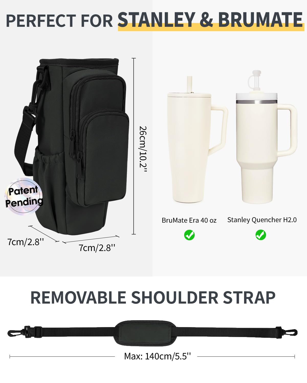 Stanley Cup Sling Bag - Insulated Water Bottle Holder Pouch with Strap & Phone Pocket for 30oz/40oz Bottles - Perfect for Gym, Hiking & Outdoor Activities
