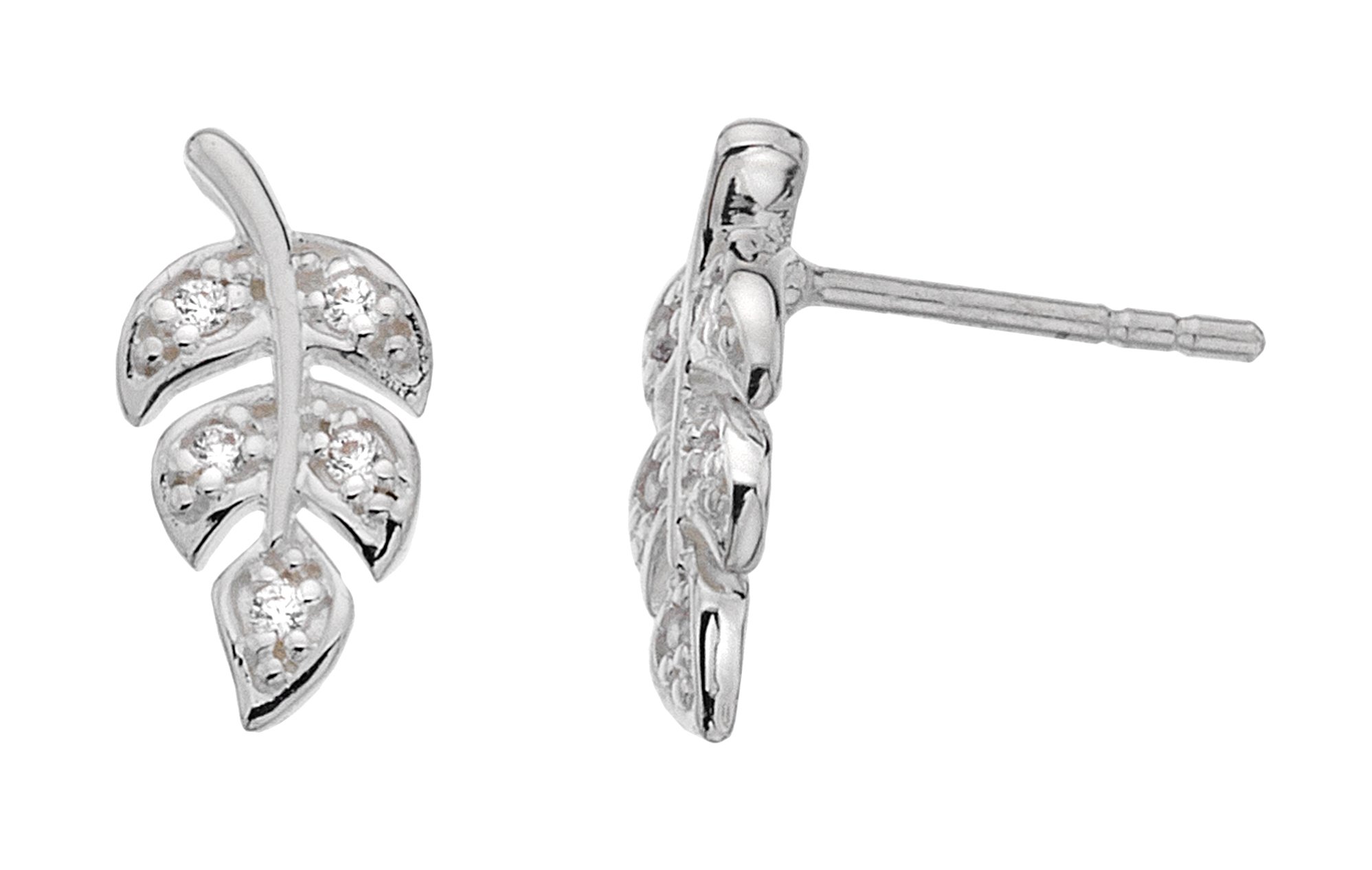 Sterling Silver Pave Leaf Cubic Zirconia Stud Earrings for Women - Elegant 3513CZ018 Jewelry Gift for Birthday, Anniversary & Everyday Wear