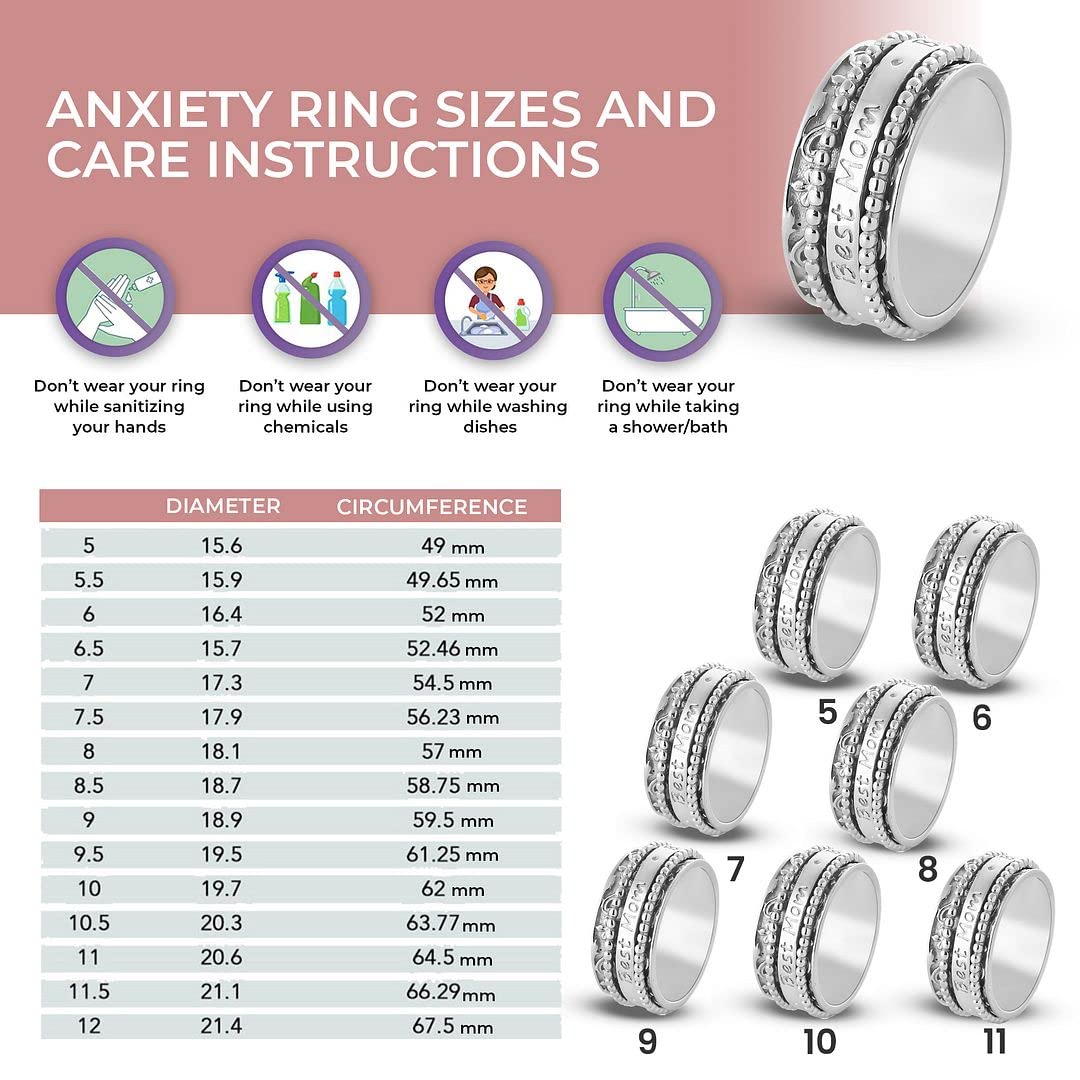 925 Sterling Silver Mom Spinner Ring for Women - Elegant Spinning Band Jewelry Gift for Mother's Day, Birthday, Anniversary | Perfect for Everyday Wear, Special Occasions & Thoughtful Gifting