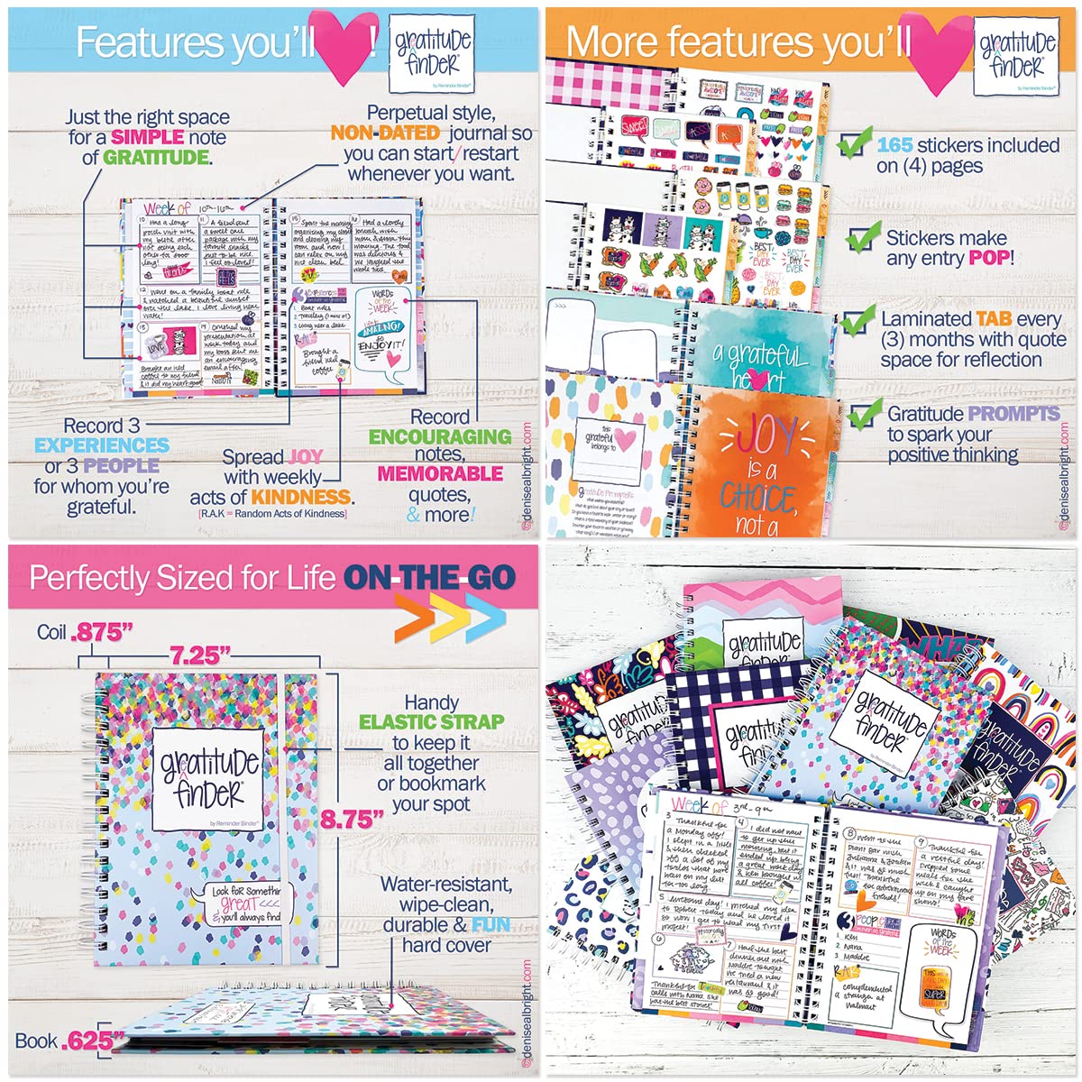 Denise Albright Gratitude Finder® 52-Week Undated Journal for Women, Teens & Girls - Self-Care Diary with 165 Hand-Drawn Stickers, Navy Gingham Design - Perfect for Daily Reflection, Mindfulness Practice & Gift Giving