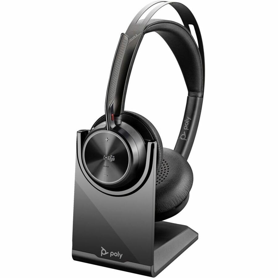 Poly Voyager Focus 2 Microsoft Teams Certified Wireless Headset with USB-C/A Adapter - Bluetooth Stereo Headphones for Office, Remote Work & Video Calls - Google Assistant & Siri Compatible - TAA Compliant