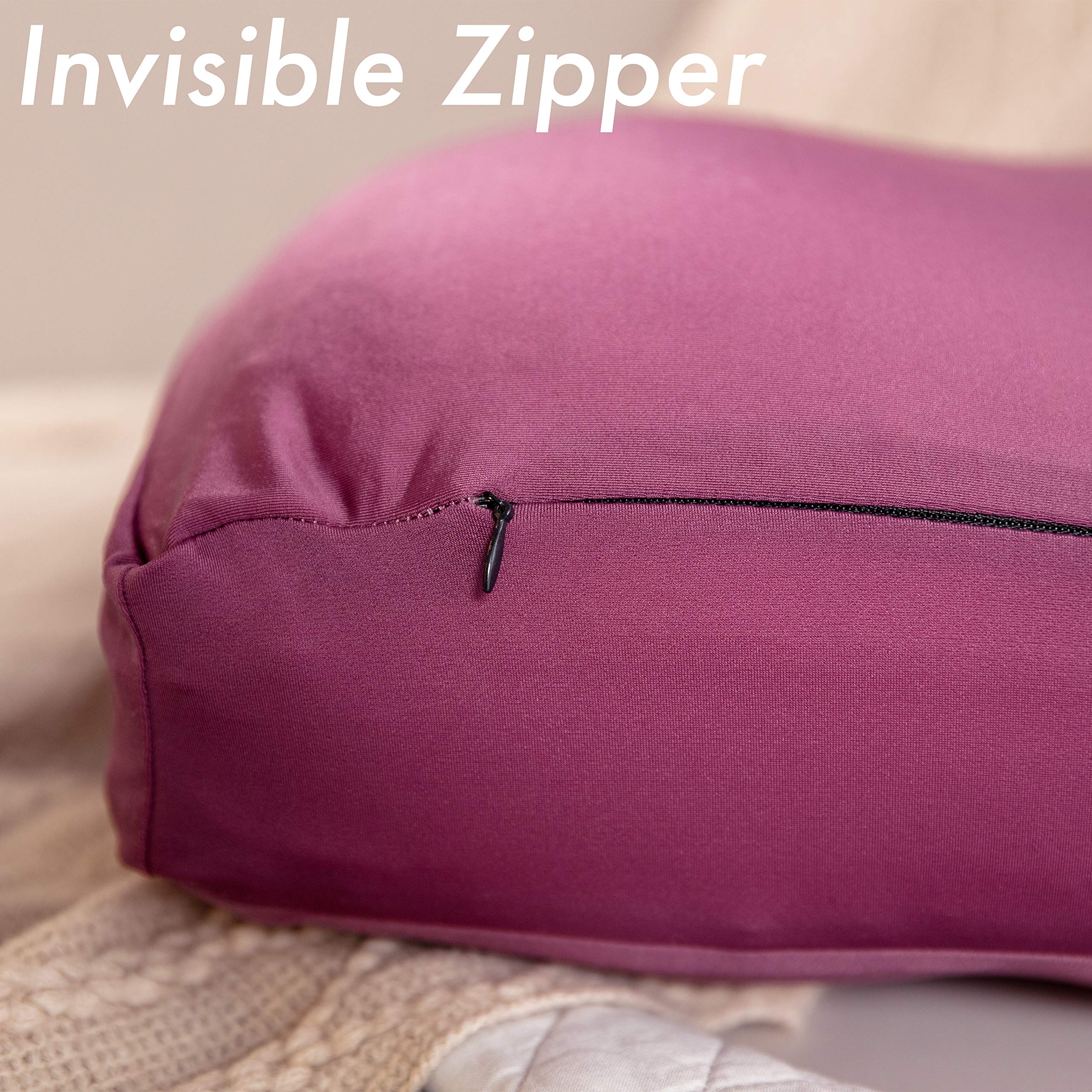 PILLOWY Premium Microbead Bed Pillow - Extra Large Fluffy Supportive Pillow with Cooling Silk-Like Anti-Aging Cover (85% Spandex/15% Nylon) - Burgundy Merlot Color for Side, Back & Stomach Sleepers - Ideal for Hot Sleepers & Neck Pain Relief
