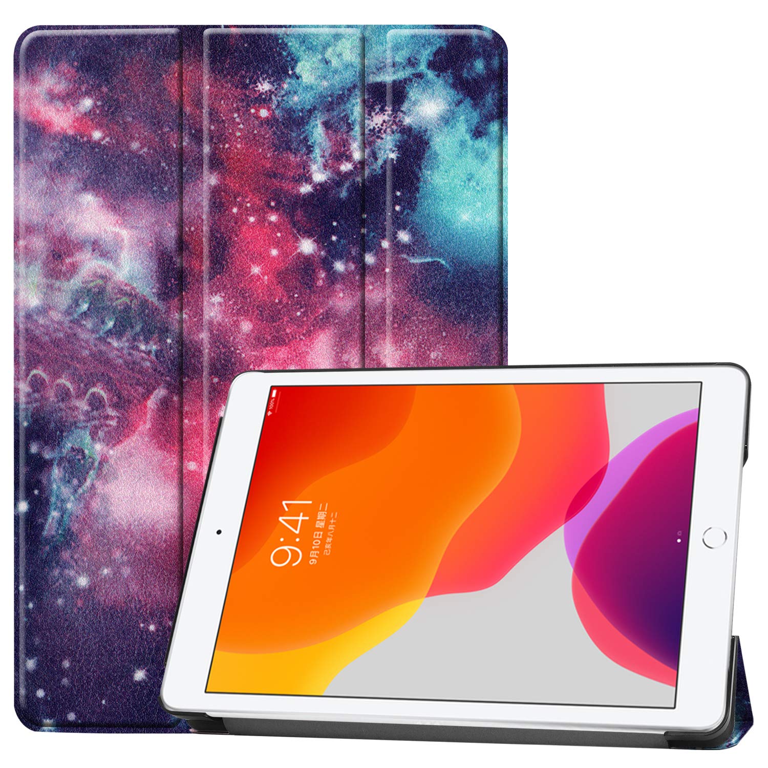 Ultra Slim Lightweight Protective Case for iPad 8th/7th Generation 10.2 Inch (2020/2019) - Auto Sleep/Wake Trifold Stand Cover with Shock Absorption - Perfect for Work, School & Travel (Star Galaxy Design)