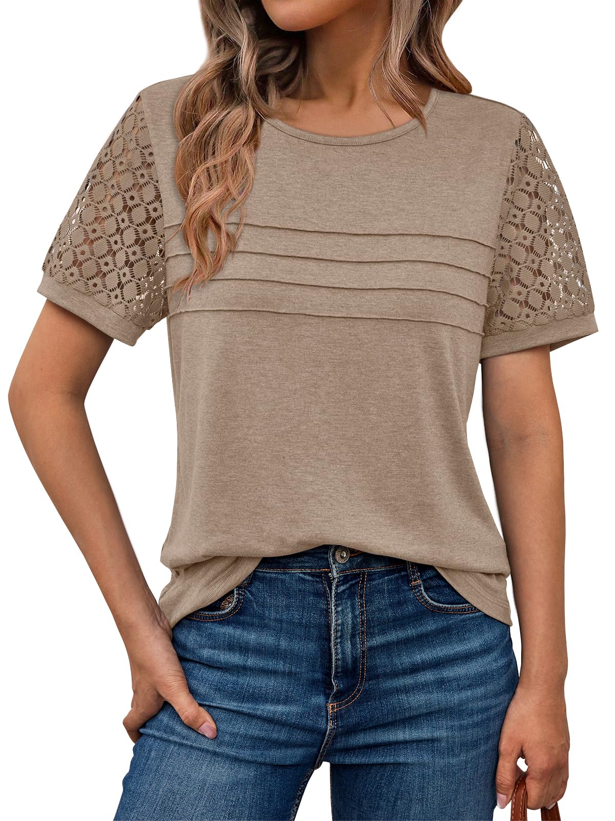 AUTOMET Women's Short Sleeve Lace Blouse - Trendy Spring Summer T-Shirt Top for Work, Date Night & Casual Outfits | 2025 Fashion Essential