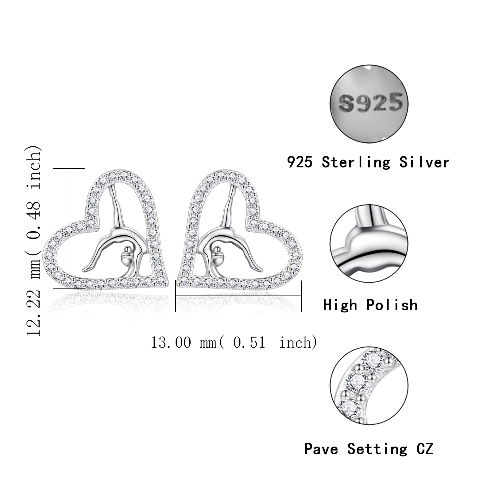 925 Sterling Silver Gymnast Stud Earrings for Women – USA Gymnastics Team Jewelry – Perfect Sporty Birthday & Christmas Gifts for Female Athletes – Ideal for Competitions, Training & Everyday Wear