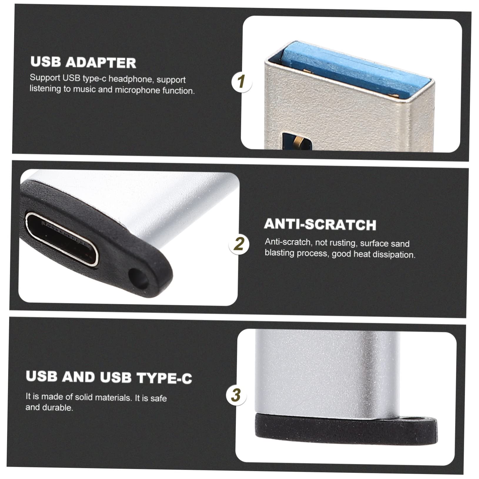 KOMBIUDA 5-Pack USB C to USB Adapter Converter for Laptop Charger Accessory, Silver, No Wires, Perfect for MacBook, iPad, and Smartphone Charging