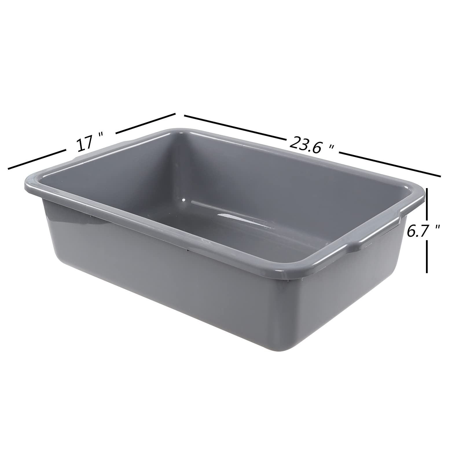 32 Liter Large Plastic Bus Trays - Set of 4 Commercial Grade Grey Bus Tub Boxes for Restaurant, Catering & Food Service Storage