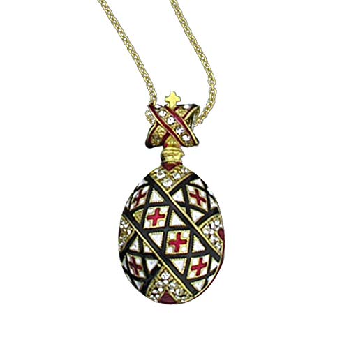 Religious Enamel Faberge Style Pysanka Egg Pendant Necklace - Red Easter Egg Jewelry Gift for Women - Perfect for Easter Celebrations, Christmas Gifts & Religious Occasions