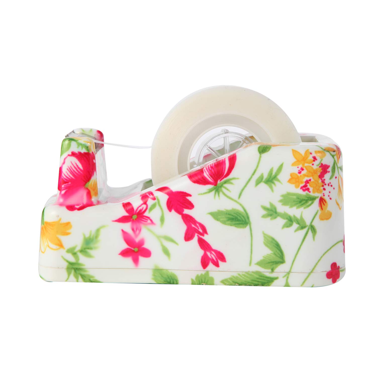 VIBRANZ-LAB Floral Weighted Tape Dispenser for Desk - Non-Slip Base, Cute Office & Home Supplies for Women - Perfect for Organizing, Crafting & Workspace Decor