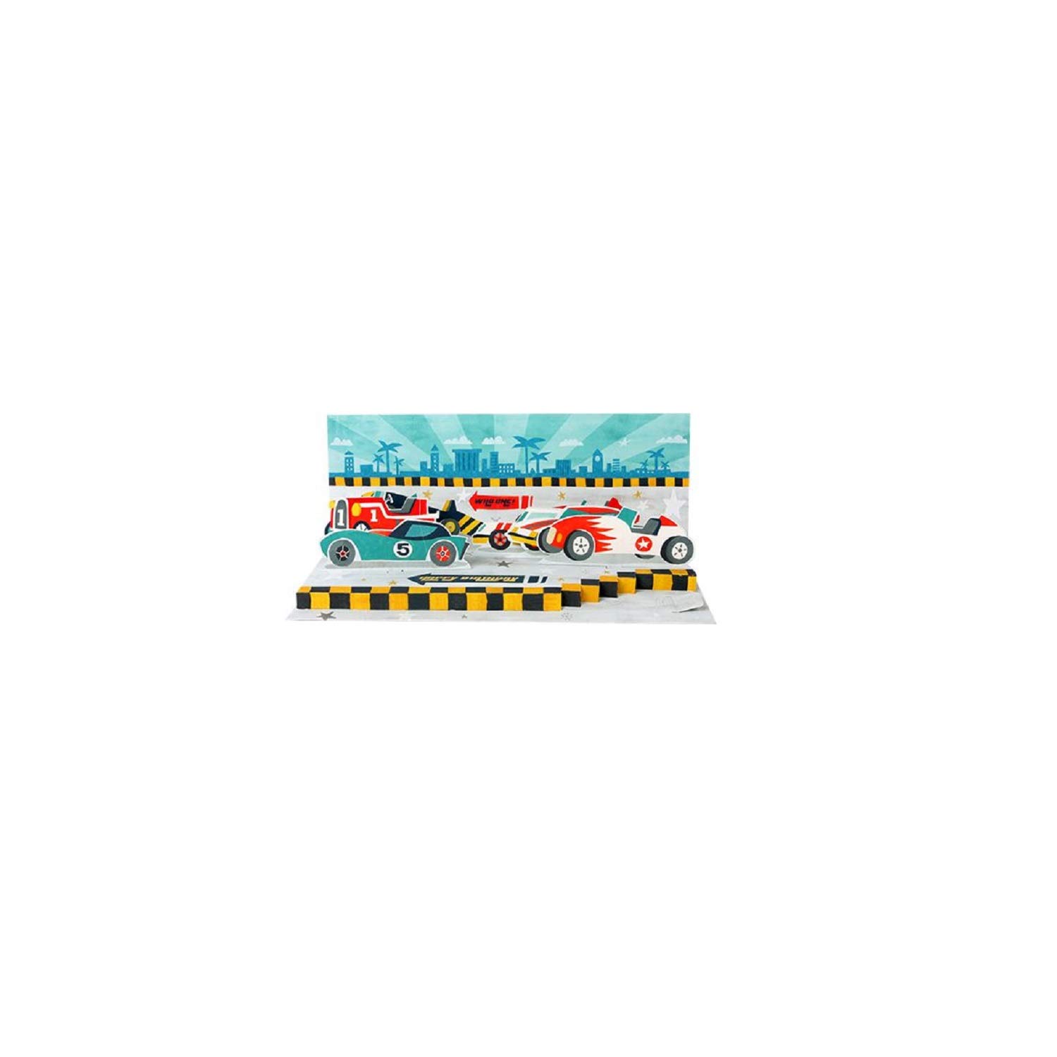 Up With Paper Pop-Up Panoramic Race Cars Greeting Card - Colorful 3D Design for Birthdays, Anniversaries & Special Occasions