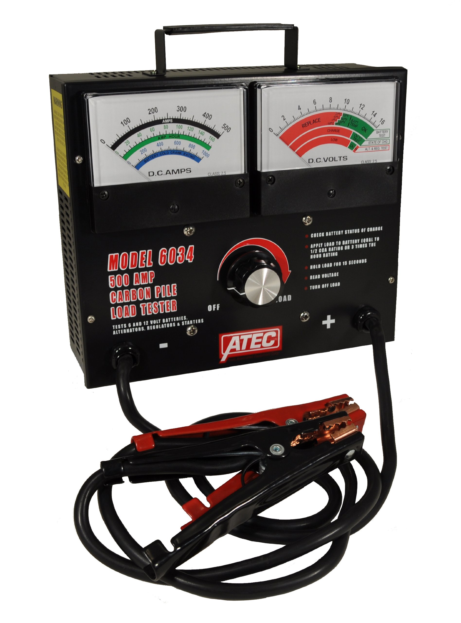 Associated Equipment 6034 6/12V 500 Amp Carbon Pile Load Tester - Heavy Duty Battery & Alternator Tester for Automotive, Marine, and Industrial Applications