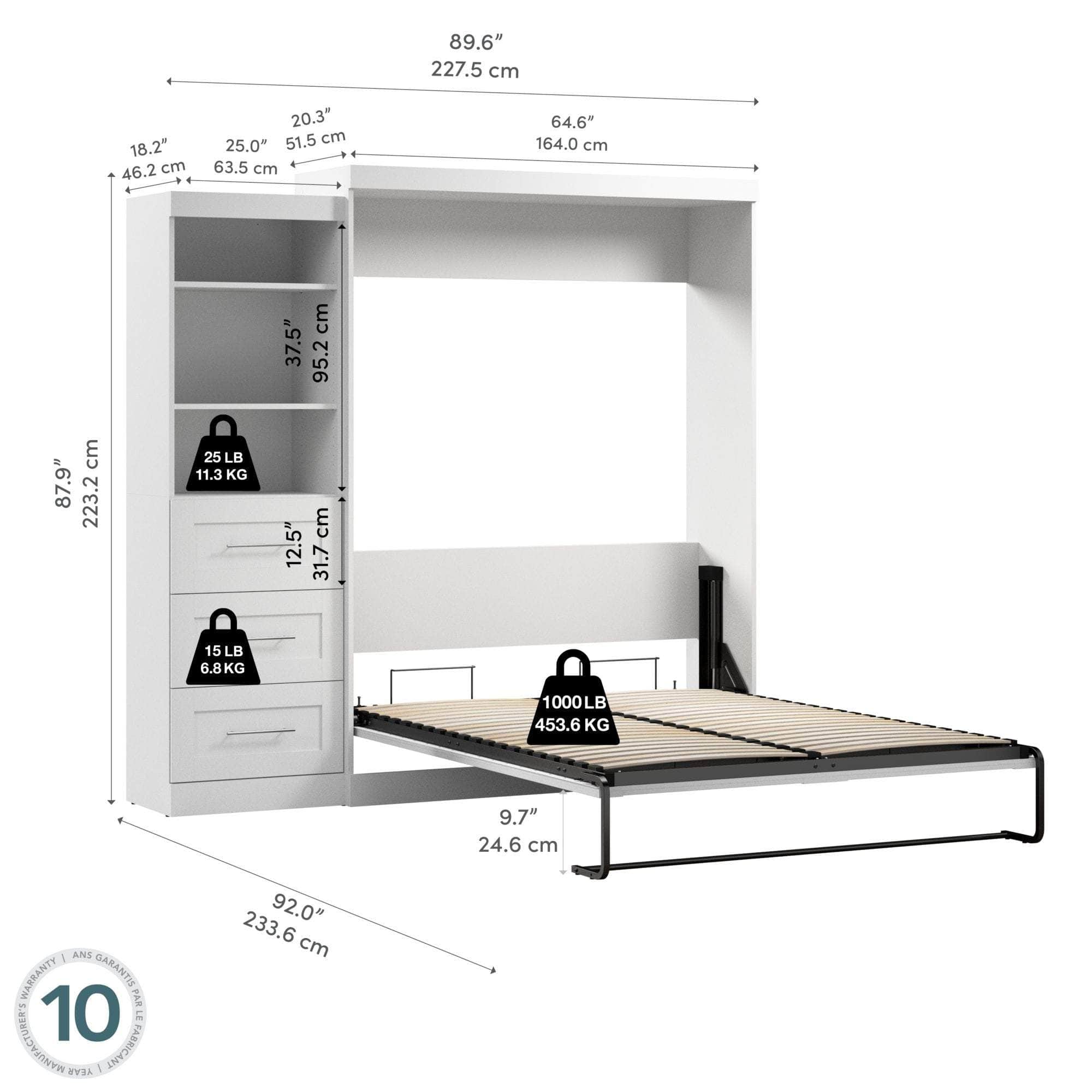 Queen Murphy Wall Bed with Storage Drawers - Space-Saving Foldable Bed for Small Rooms, Apartments & Guest Rooms (90