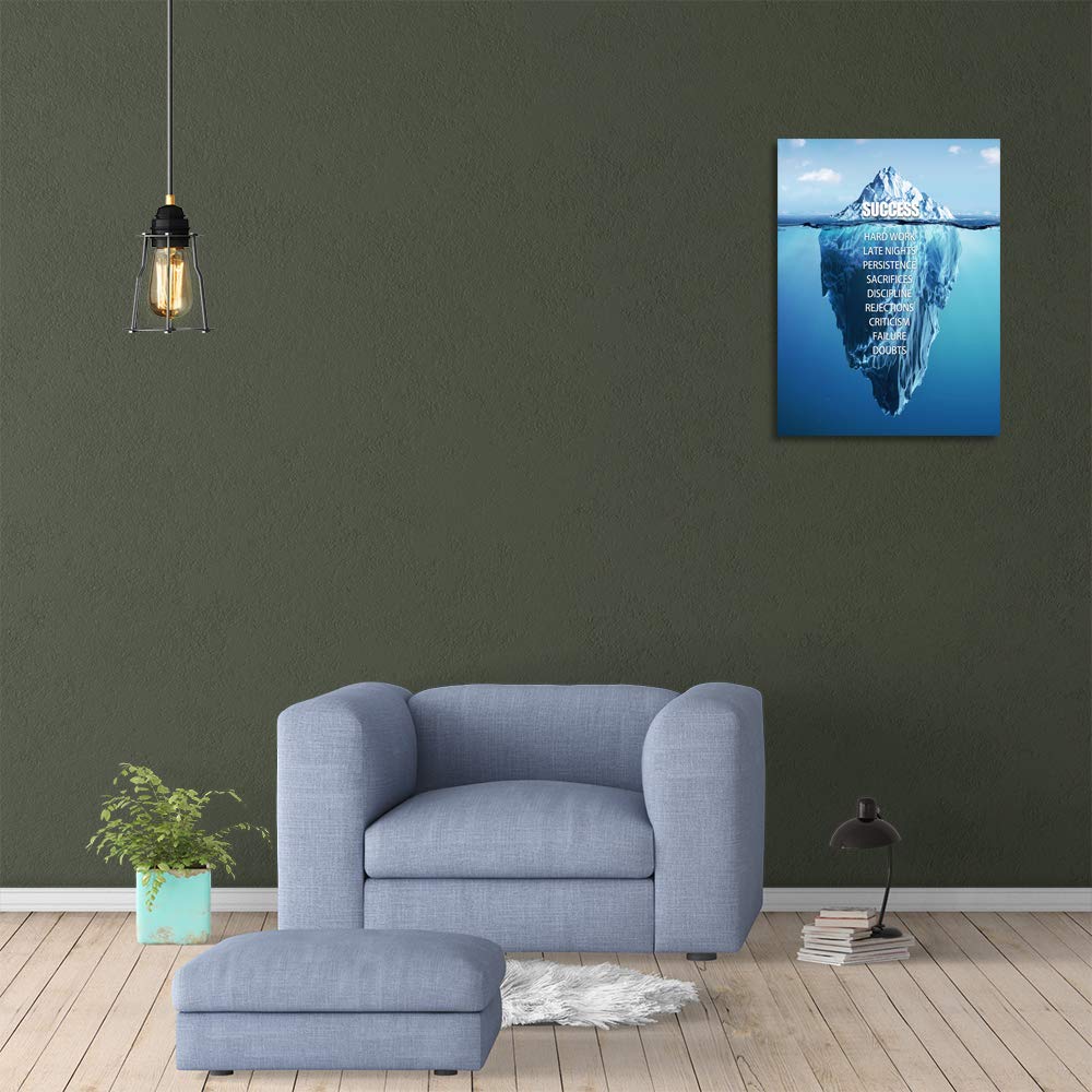 Success Wall Art Motivational Entrepreneur Quotes Canvas Painting - Iceberg Inspirational Office Decor, Living Room & Gym Wall Decor - 18x24 Inches Framed Modern Art Print for Home & Workspace Motivation
