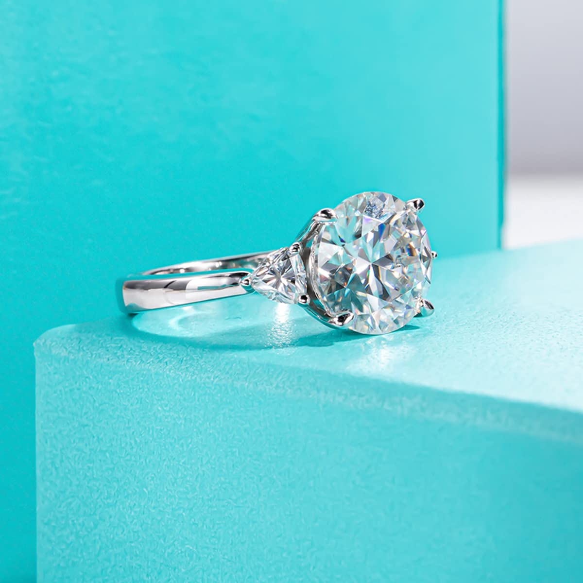 AnuClub 3 Stone Moissanite Engagement Ring - D Color VVS1 Round/Emerald/Marquise Cut 925 Sterling Silver Wedding Promise Ring for Women | Anniversary Gift, Proposal, Bridal Jewelry