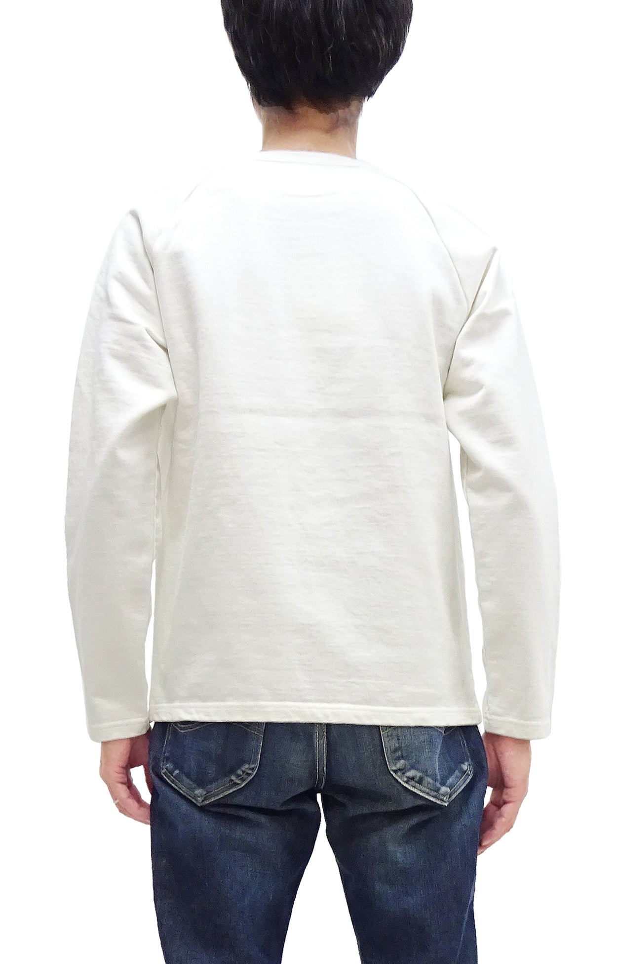 Japan Blue Jeans Men's Long Sleeve French Terry T-Shirt - Casual Plain Crew Neck Raglan Sleeve Inlay Shirt JBKN1001 White - Perfect for Streetwear, Lounge & Everyday Outfits