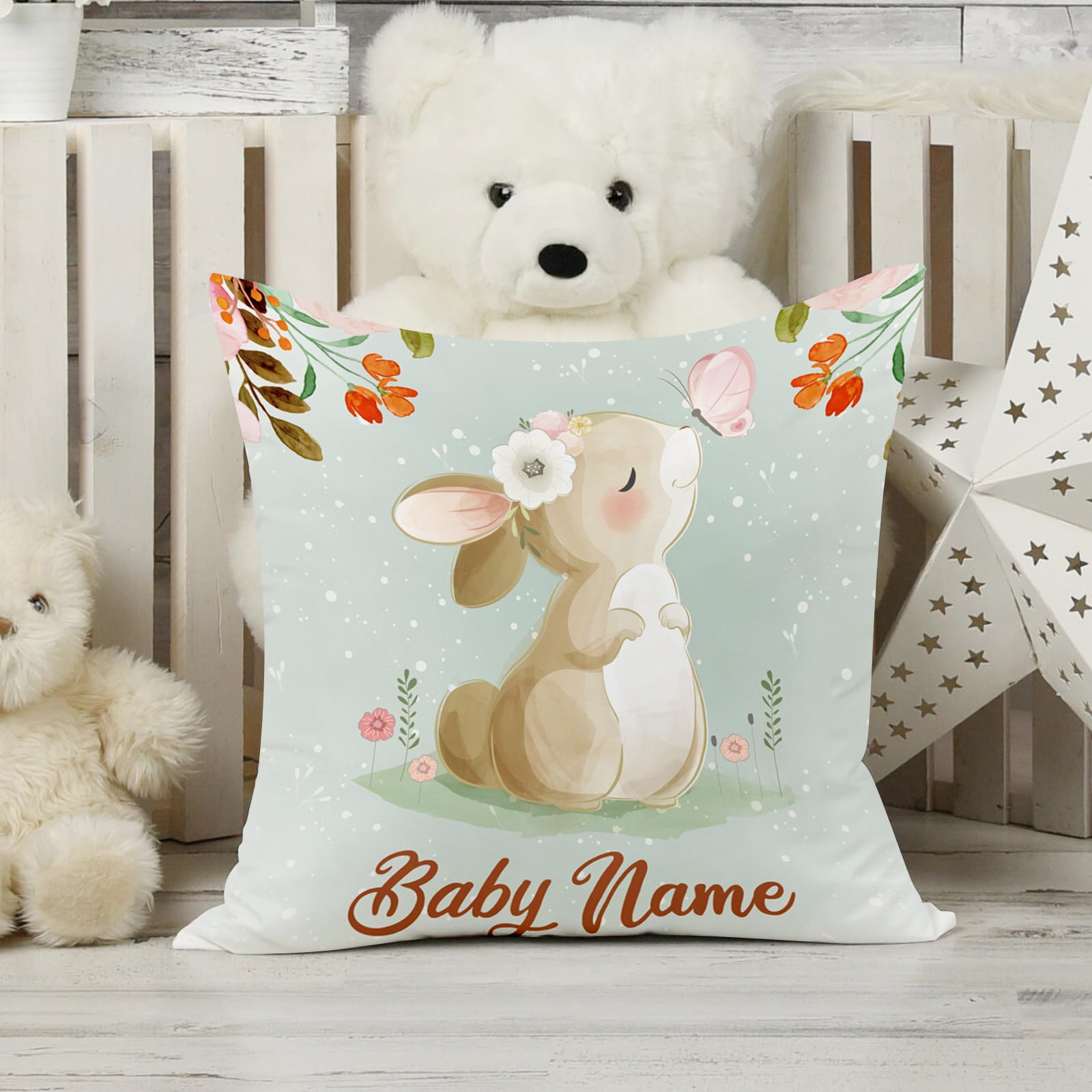 Custom Personalized 5-Piece Rabbit Theme Nursery Crib Bedding Set for Baby Boys & Girls - Soft Double Layer Blanket & Comfortable Crib Sheets | Perfect for Newborn Gifts & Nursery Decor