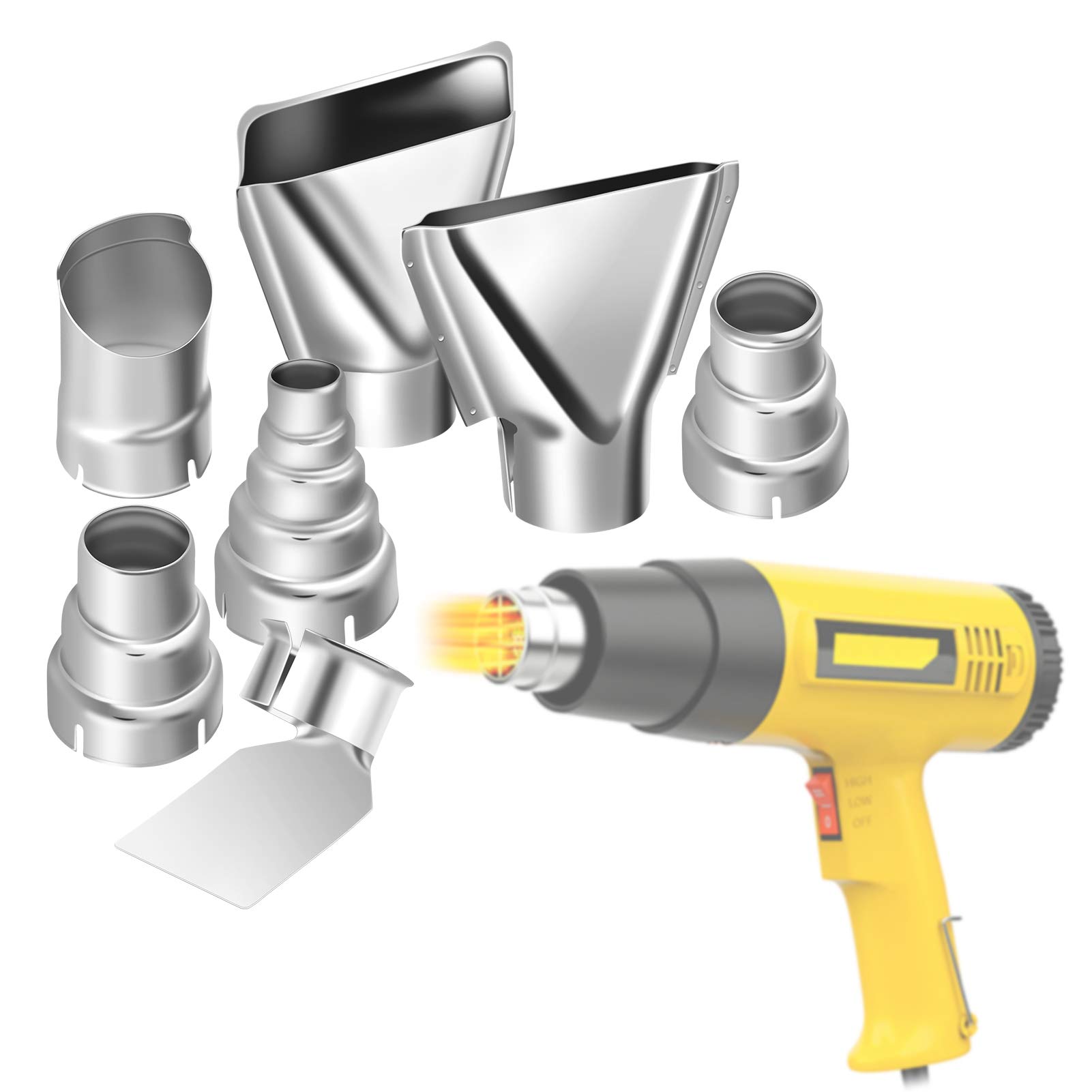 7-Piece 35-40mm Stainless Steel Heat Gun Nozzle Kit - Universal Heat Resistant Nozzles for Hot Air Soldering Station, Welding, Shrink Wrapping & DIY Repairs