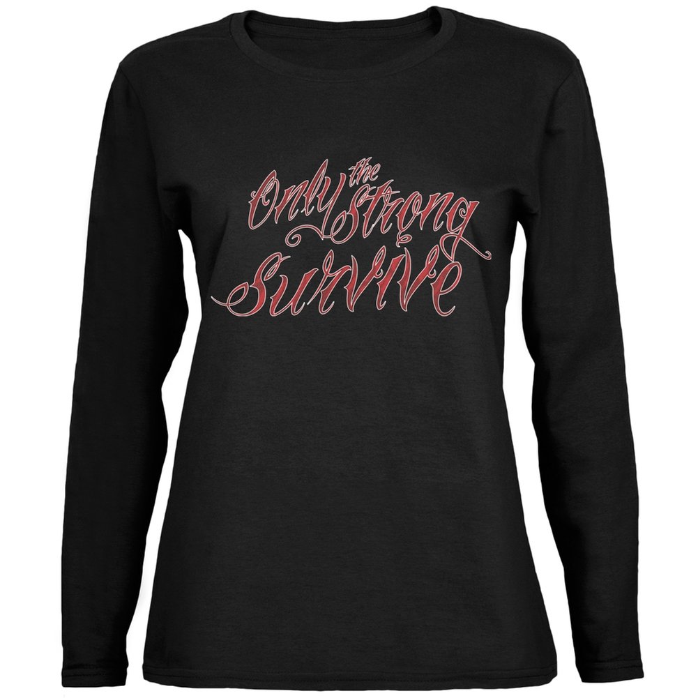 Old Glory Only The Strong Survive Women's Long Sleeve T-Shirt - Black Medium | Patriotic American Flag Graphic Tee for Casual Wear, Workout & Outdoor Activities