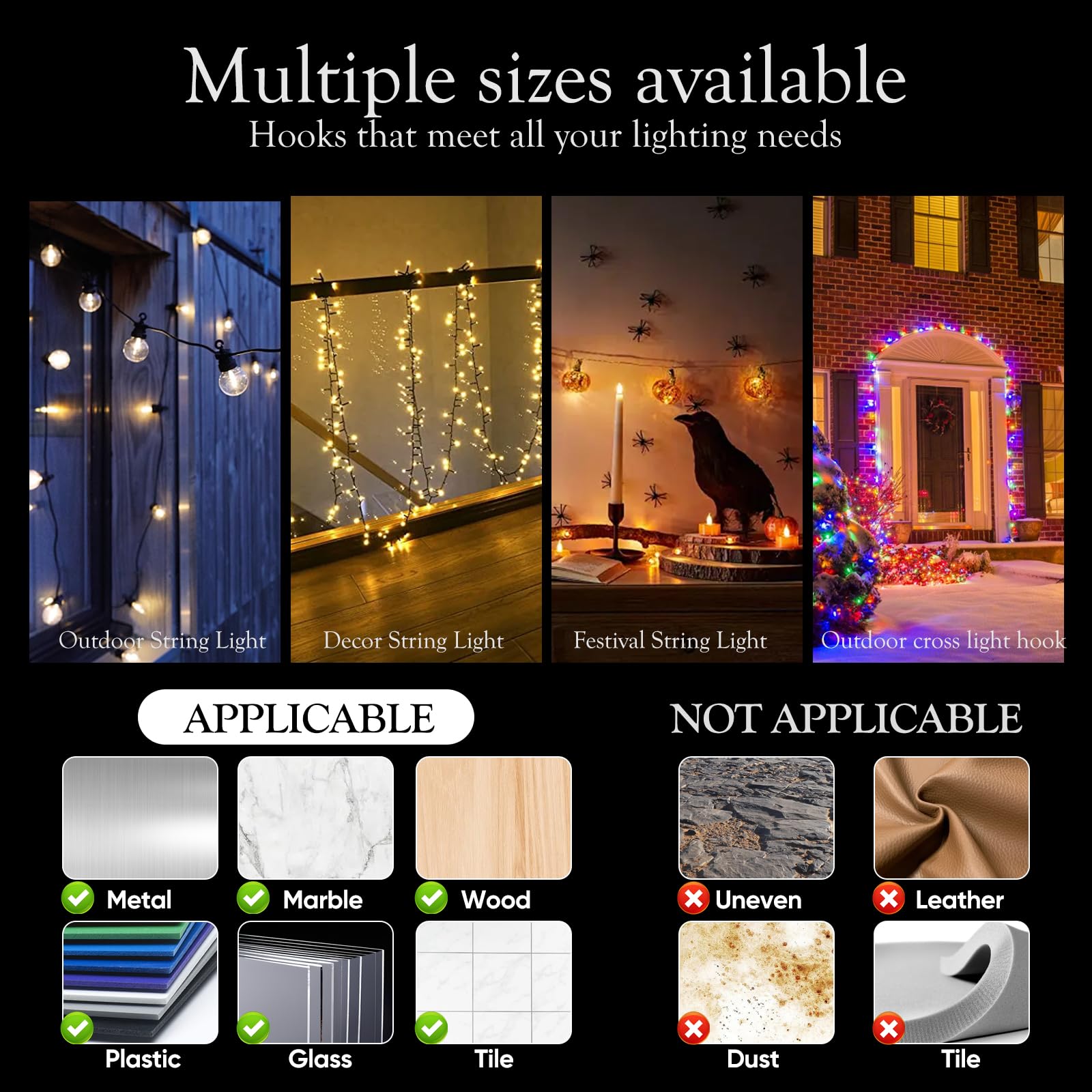 80Pcs Outdoor String Light Hooks - Heavy Duty UV-Resistant Cable Clips with Waterproof Adhesive for Christmas Lights & Rope Organization - Perfect for Patio & Garden Decor