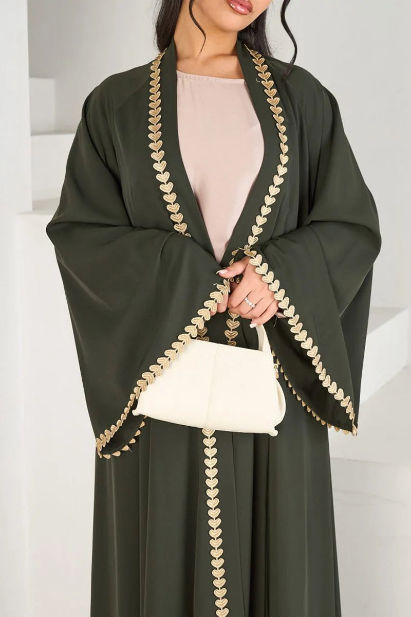 Urgarment Trimming Nida Open Abaya Dress #251015 - Elegant Islamic Abaya for Women, Modest Muslim Prayer Dress, Perfect for Mosque, Eid & Special Occasions