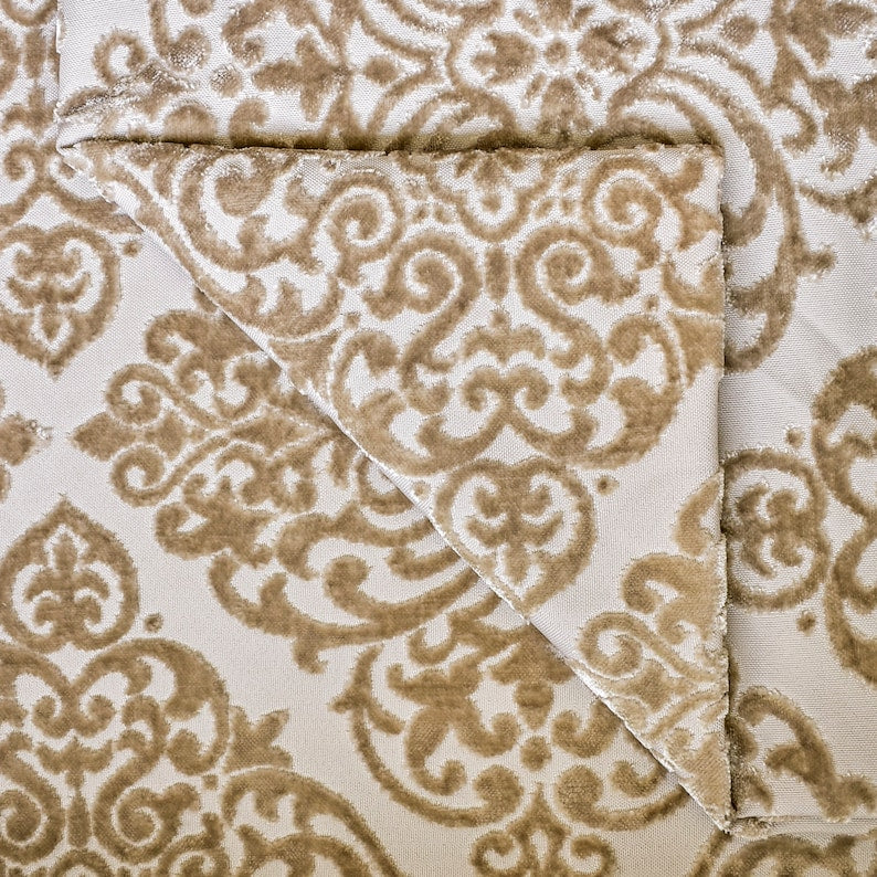 Luxury Beige Damask Jacquard Velvet Fabric by The Yard - Premium Upholstery Material for Sofa, Curtains & Home Decor