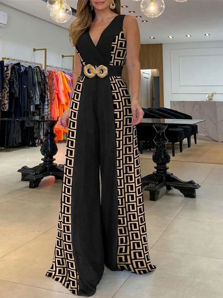 2023 Women's Geometric Print Wide Leg Jumpsuit - Fashion One Piece Outfit Without Belt, Casual Ropa Mujer (Free Shipping) | Perfect for Summer Vacations, Beach Outings & Casual Streetwear