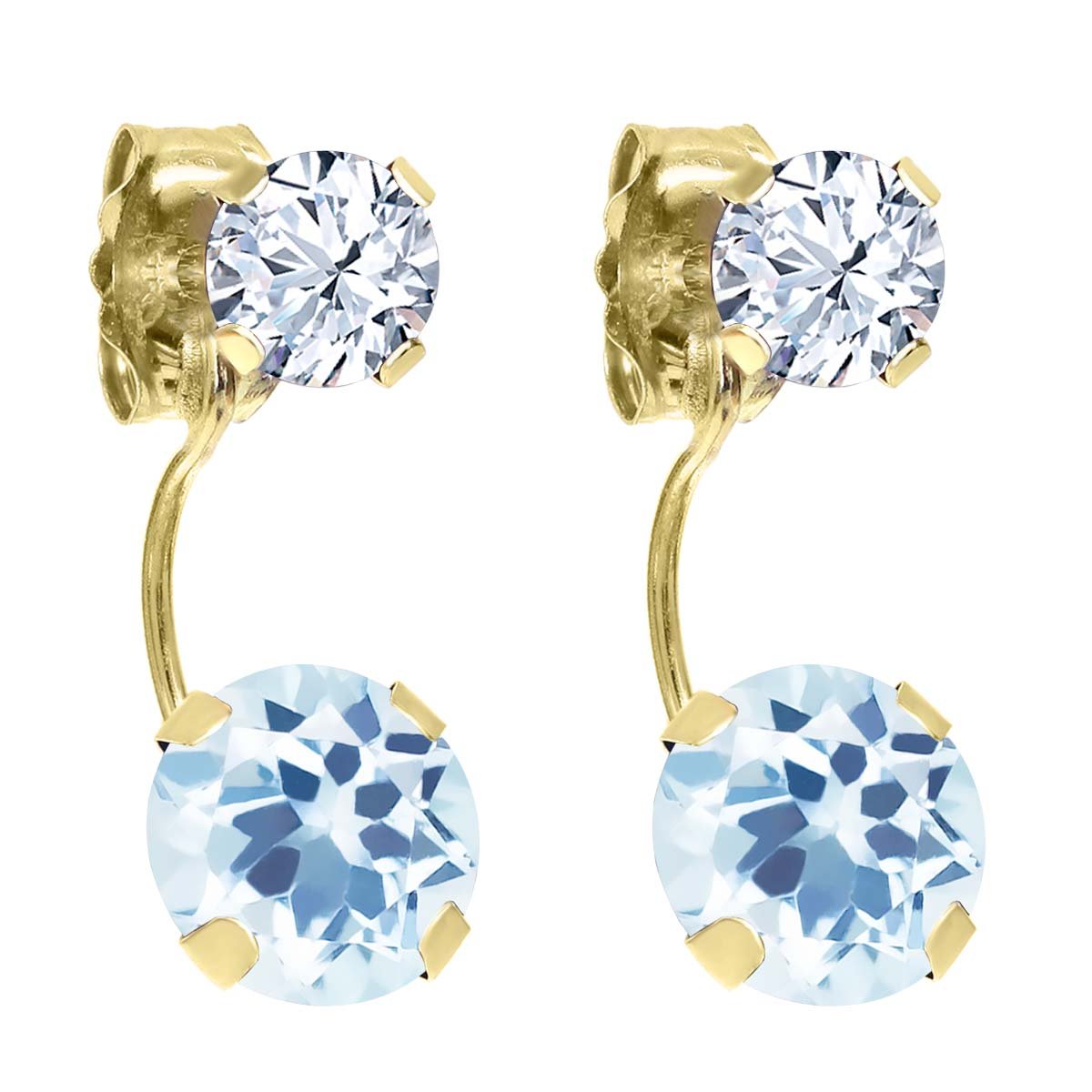 3.05 Ct Round Sky Blue & White Topaz 14K Yellow Gold Earrings for Women - Gem Stone King | Elegant Jewelry for Parties, Weddings & Special Occasions