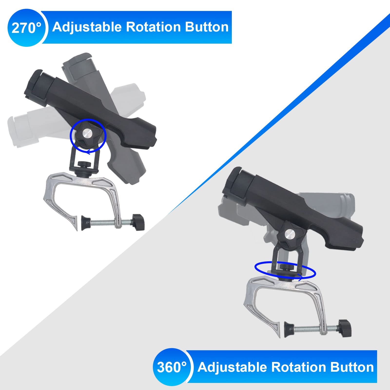 360 Degree Adjustable Fishing Rod Holders for Boat - Heavy Duty Foldable Fishing Pole Racks with Large Clamp Opening - Perfect for Kayak, Canoe & Marine Use (2 Pack) - Ideal for Saltwater & Freshwater Fishing Trips