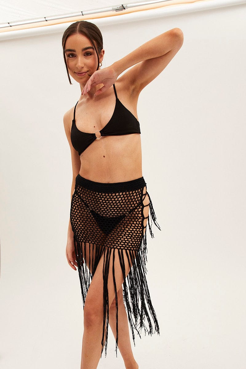 Black Crochet Beach Skirt - Boho Summer Skirt for Women | Perfect for Beach Vacations, Pool Parties & Tropical Getaways