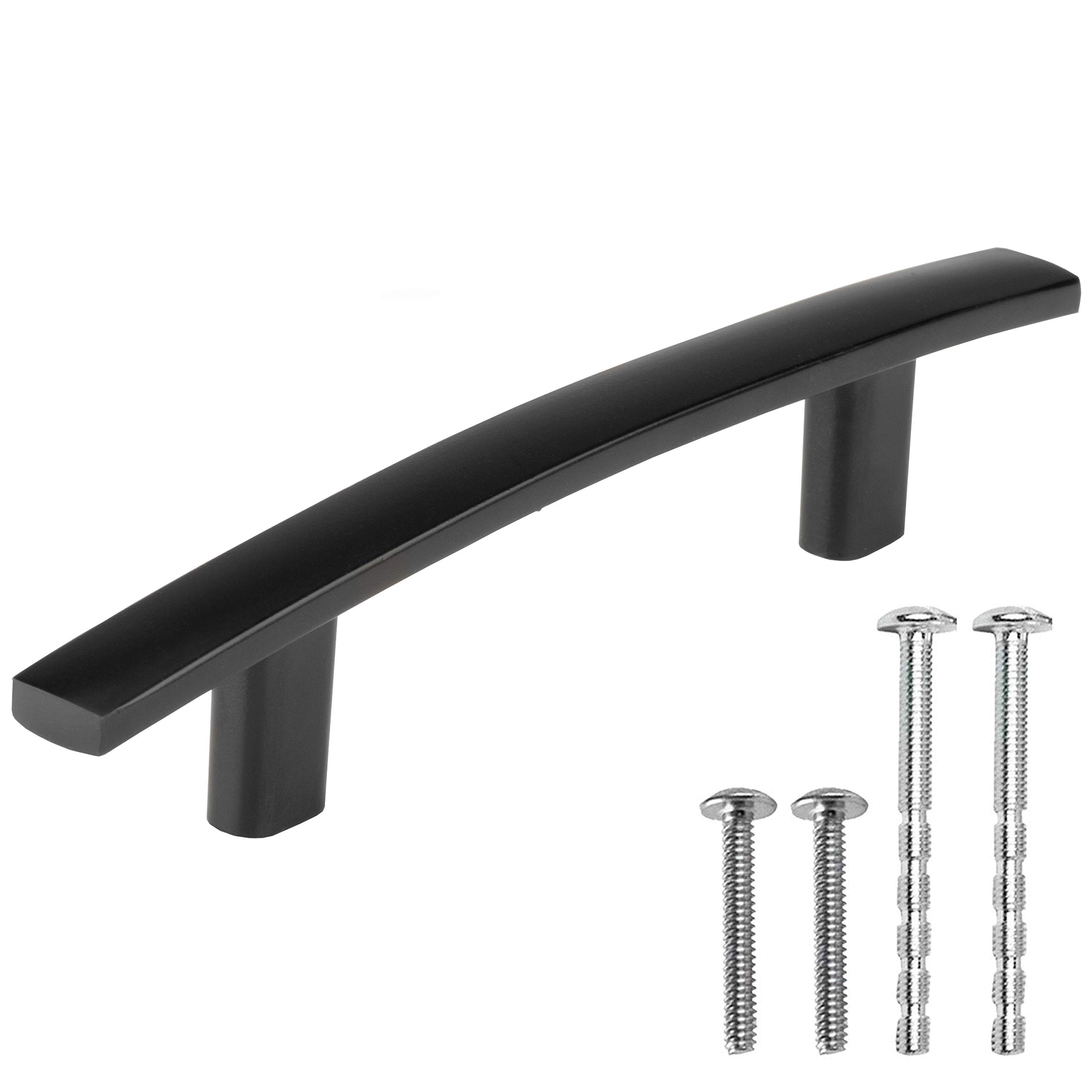 Ilyapa 3 Inch Black Kitchen Cabinet Handles - 10 Pack Curved Bar Pulls for Modern Cabinets & Drawers - Durable Cabinet Hardware for Home & Office Use