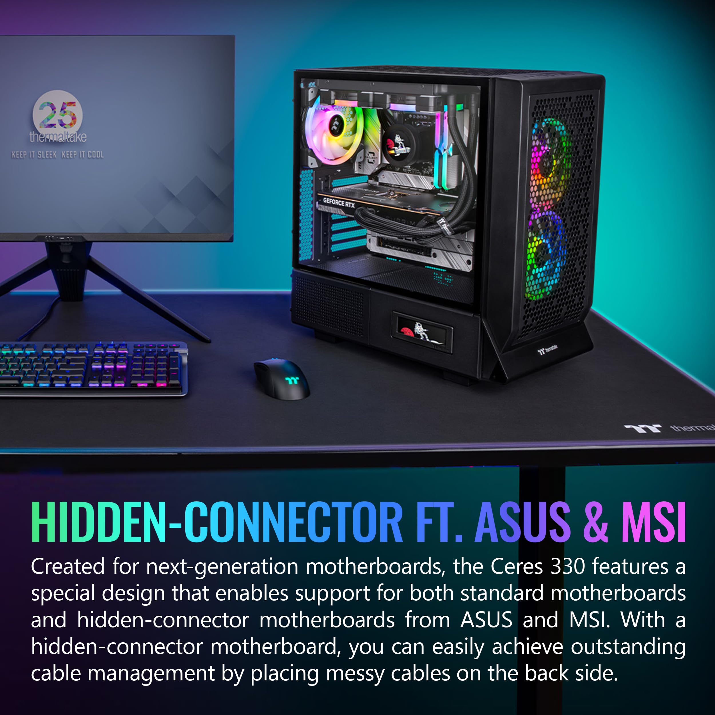 Ceres 330 TG ARGB Black Mid Tower E-ATX Gaming PC Case - Hidden-Connector MB Support, 2 Preinstalled CT140 ARGB Fans, Rotational PCIe Slots (Model CA-1Y2-00M1WN-01) - 3 Year Warranty | Perfect for Gaming Rigs & High-Performance PC Builds