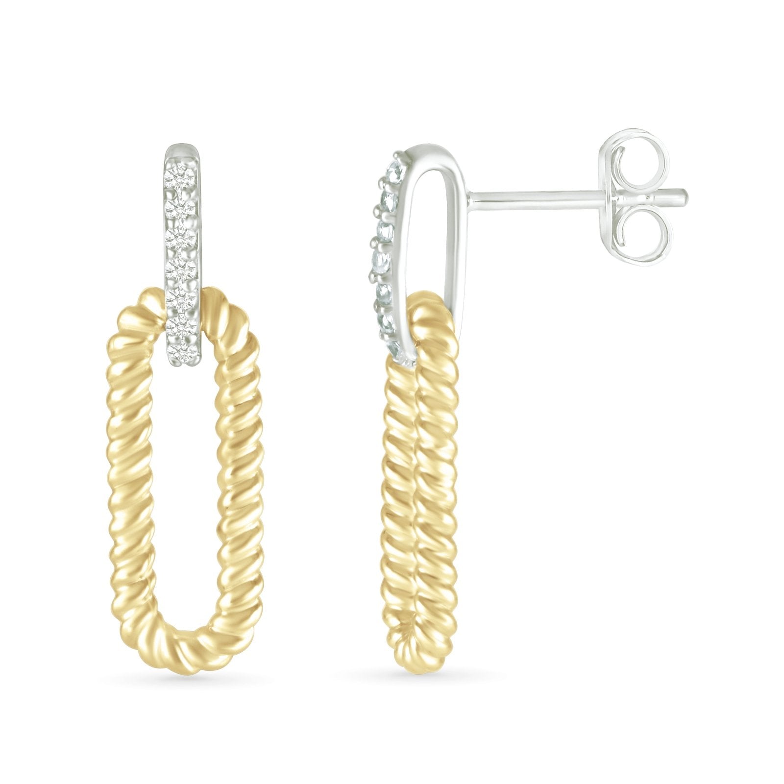 10k Yellow Gold Dangling Cable Twisted Paperclip Stud Earrings - Elegant Everyday Jewelry for Work & Date Night
