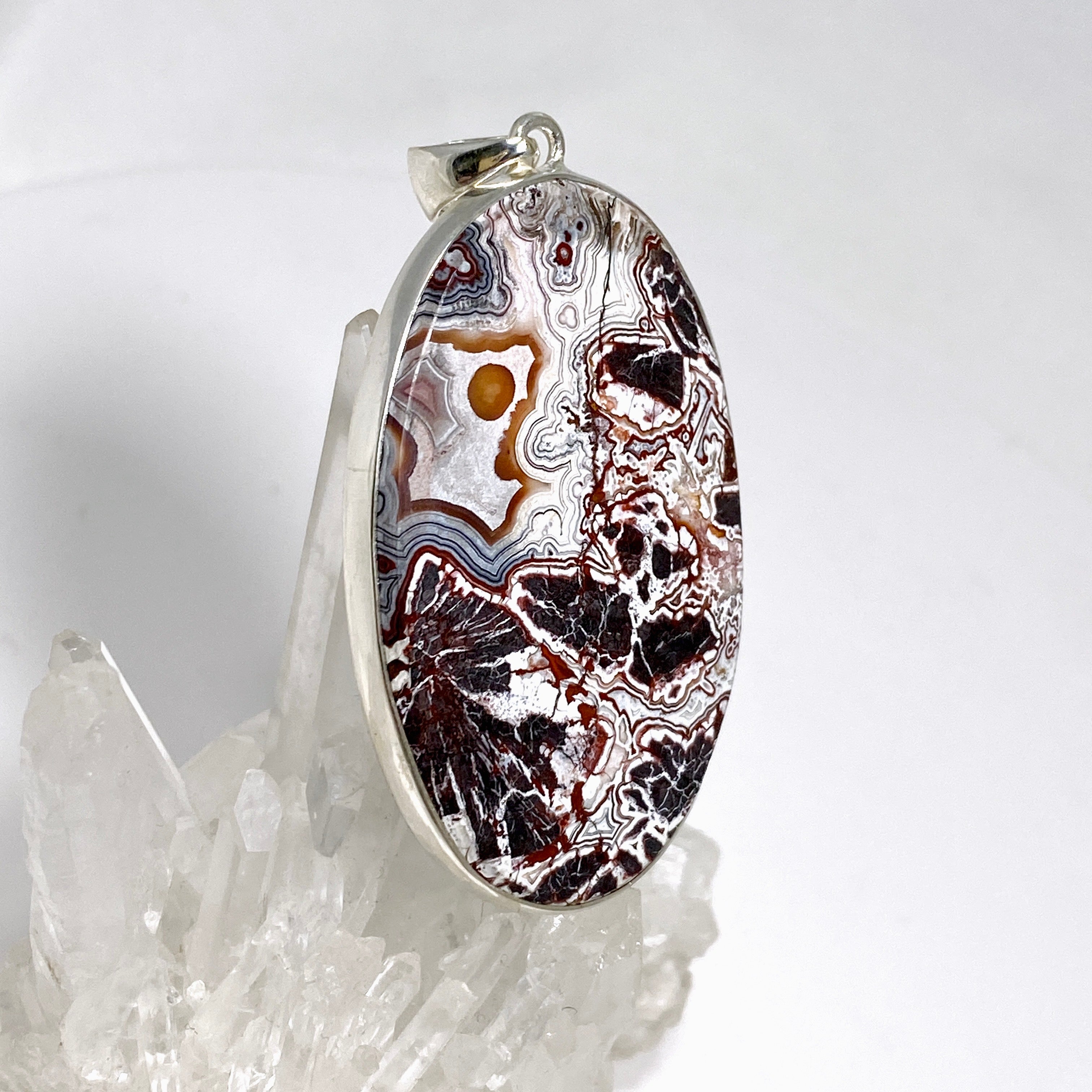 Mexican Crazy Lace Agate Oval Pendant Necklace KPGJ4572 - Elegant Handmade Jewelry for Women, Perfect for Parties & Special Occasions